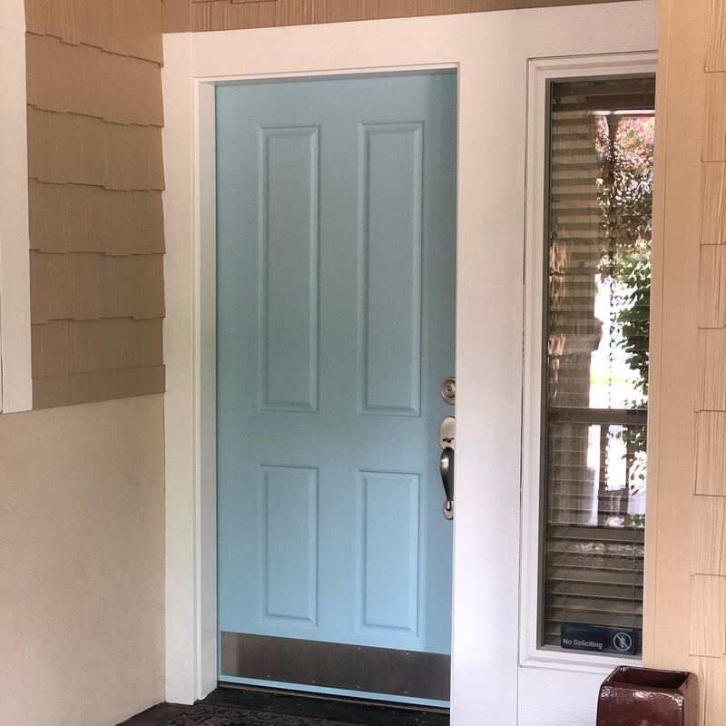 Front door painted light blue